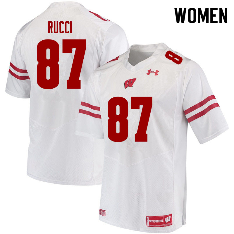 Women #87 Hayden Rucci Wisconsin Badgers College Football Jerseys Sale-White - Click Image to Close